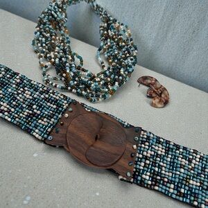 Native Handcrafted Beaded Belt, Necklace, and Earrings Set